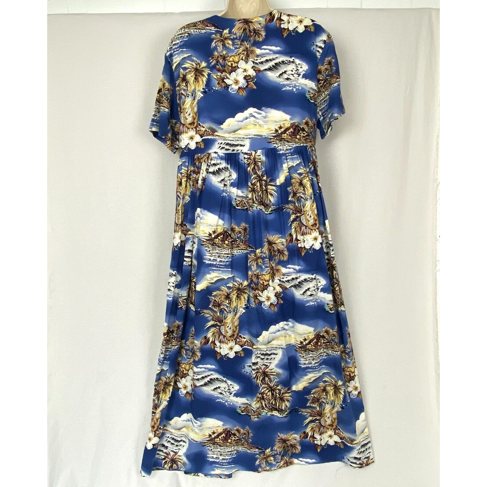 Hilo Hattie Maxi Dress Womens Medium Pockets Tropical Hawaiian Luau Ukelele Vtg